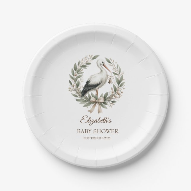 Holiday Wreath Bow Stork Pappteller (Vorderseite)