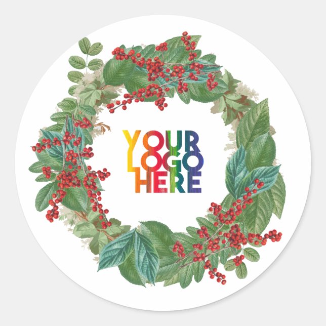 Holiday Wreath Business Logo Christmas  Runder Aufkleber (Vorderseite)