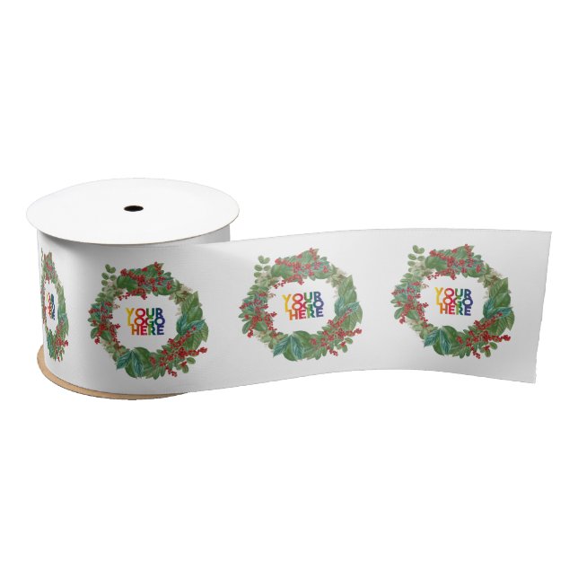 Holiday Wreath Business Logo Christmas  Satinband (Spule)