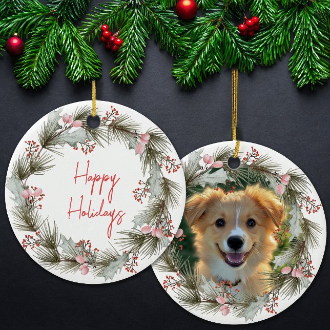 Holiday Wreath Custom Pet Foto Keramik Ornament (Von Creator hochgeladen)