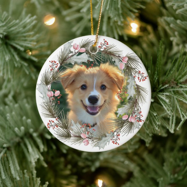 Holiday Wreath Custom Pet Foto Keramik Ornament (Baum)