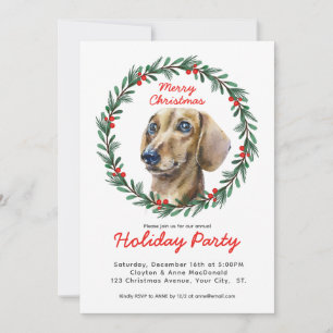 Holiday Wreath Dackel Hund Frohe Weihnachten Party Einladung