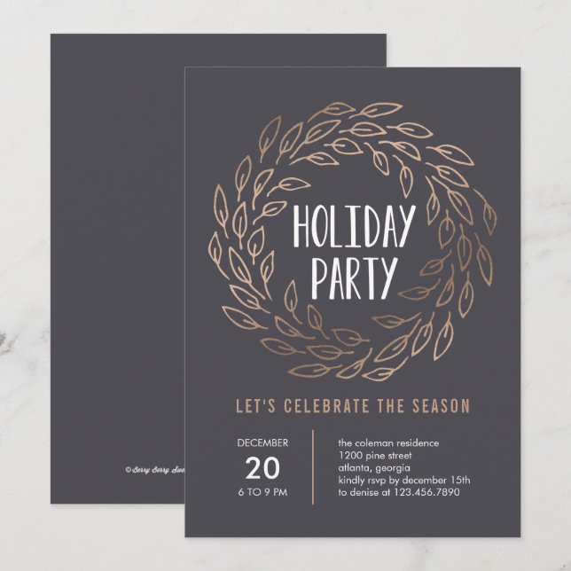Holiday Wreath EDITABLE FARBE Party Einladung (Vorne/Hinten)