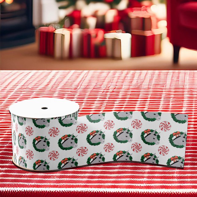 Holiday Wreath Niedlich Donkey Weihnachtsmuster Ripsband (Holiday Wreath Cute Donkey Christmas Pattern Grosgrain Ribbon)