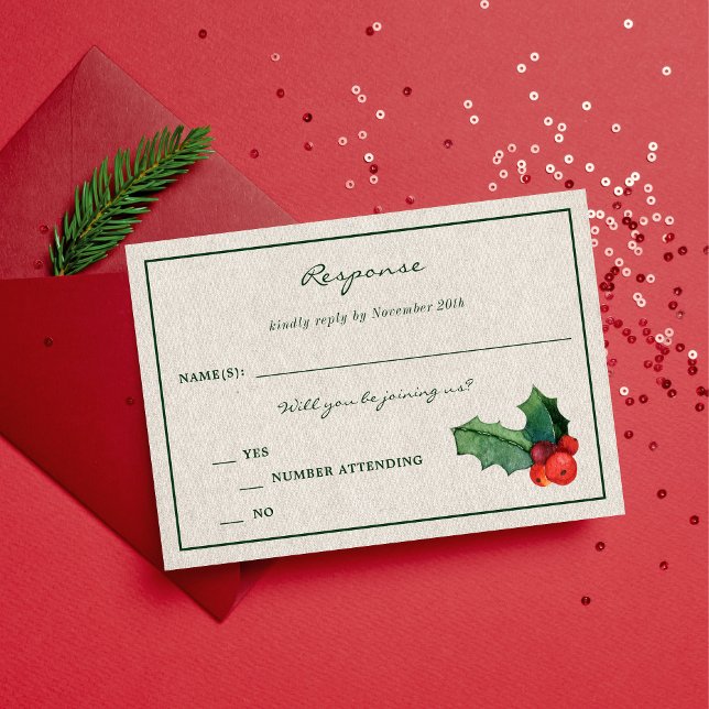 Holiday Wreath Poinsettia Weihnachtsreaktion RSVP Karte (Von Creator hochgeladen)