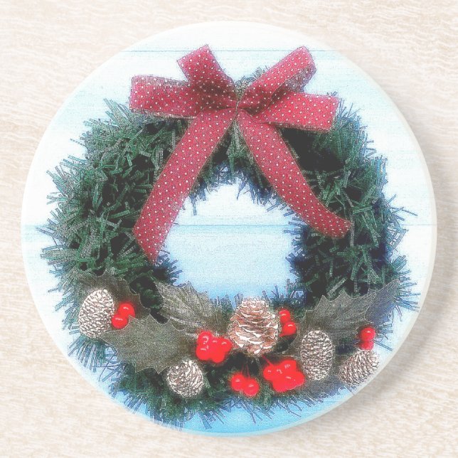 Holiday Wreath Sandstein Untersetzer (Vorne)