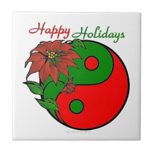 Holiday Yin Yang Poinsettia Green Red Fliese