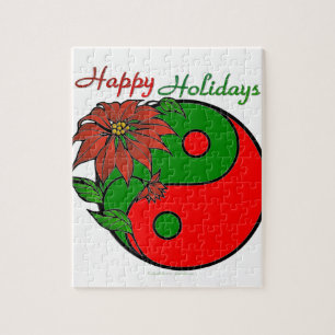Holiday Yin Yang Poinsettia Green Red Puzzle