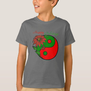 Holiday Yin Yang Poinsettia Green Red T-Shirt