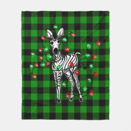 Holiday Zebra, grüner Tartan, blinkende Lichter Fleecedecke