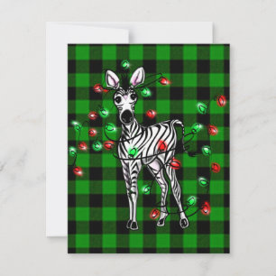 Holiday Zebra, grüner Tartan, blinkende Lichter Mitteilungskarte