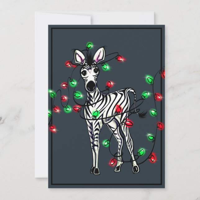 Holiday Zebra, rote, grüne Weihnachtsleuchten Feiertagskarte (Vorderseite)