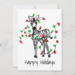 Holiday Zebra, rote, grüne Weihnachtsleuchten Feiertagskarte