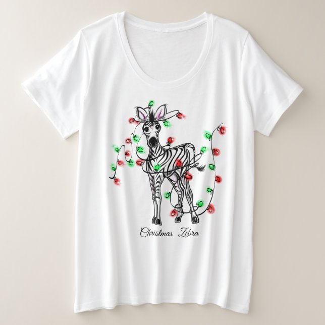 Holiday Zebra, rote, grüne Weihnachtsleuchten Große Größe T-Shirt (Design vorne)