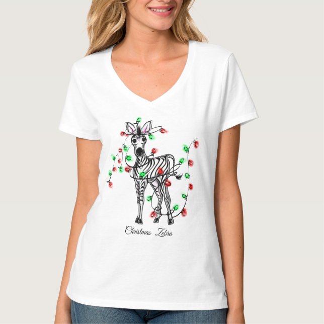 Holiday Zebra, rote, grüne Weihnachtsleuchten T-Shirt (Vorderseite)