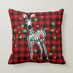 Holiday Zebra, roter Tartan, blinkende Lichter Kissen