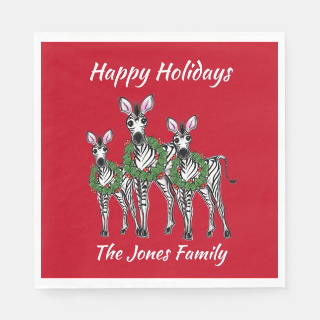 Holiday Zebras , festliche Weihnachtskreide Serviette (Vorderseite)