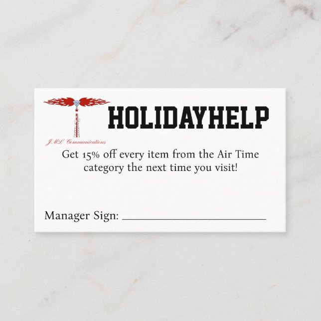 HOLIDAYHELP Coupon Visitenkarte (Vorderseite)