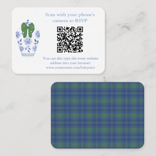 Holidays Blue Green Chinoiserie QR-Code Begleitkarte (Vorne/Hinten)