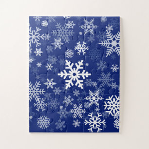 Holidays Snowflakes Navy Blau für jedermann Puzzle
