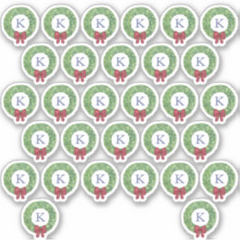 Holidays Wreath Red Bow Monogram Umschlag Aufklebe Aufkleber