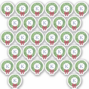 Holidays Wreath Red Bow Monogram Umschlag Aufklebe Aufkleber