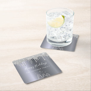 Holidays xmas silver glitter forest trees rechteckiger pappuntersetzer