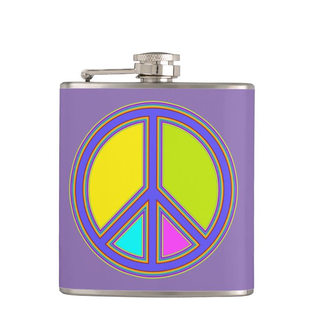 holiES - farbiges PEACE-Zeichen + Ihre Ideen Flachmann (Vorderseite)
