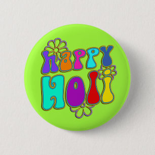 holiES - HAPPY HOLI farbige Kontur Blume 1 Button