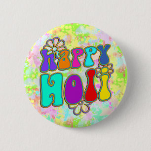 holiES - HAPPY HOLI farbige Kontur Blume 1 Button