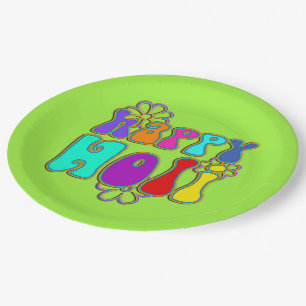 holiES - HAPPY HOLI farbige Kontur Blume 1 Pappteller