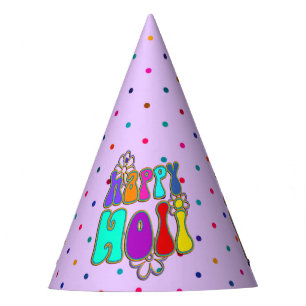 holiES - HAPPY HOLI farbige Kontur Blume 1 Partyhütchen