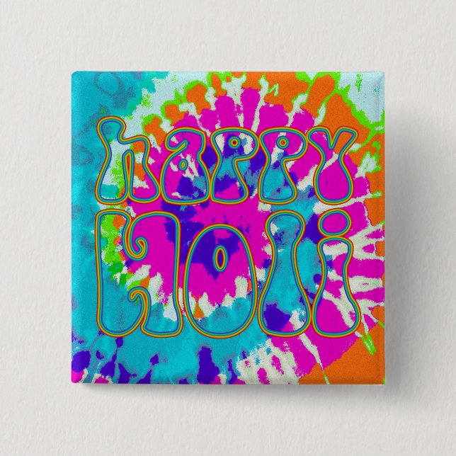 holiES - HAPPY HOLI hat einfach Kontur 1 gefärbt Button (Vorderseite)