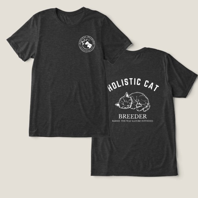 Holistic Cat Breeder Unisex White Design Tri-Blend Shirt (Design Vorderseite & Rückseite)