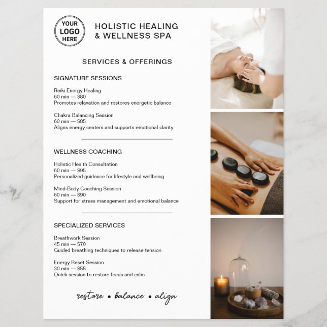 Holistic Wellness Services Menu Logo Photo QR Flyer (Vorne)