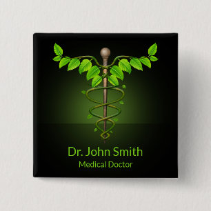 Holistische Alternative Medical Caduceus Green Blä Button