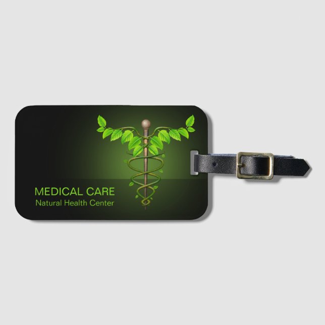 Holistische Alternative Medical Caduceus Green Blä Gepäckanhänger (Vorderseite (Horizontal))