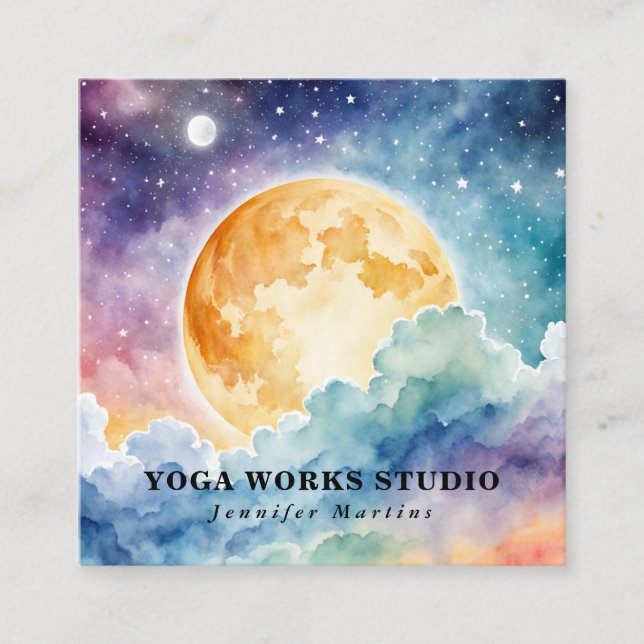 Holistische Himmelsfarbe Wasser Sonne & Mond Yoga Quadratische Visitenkarte (Vorderseite)