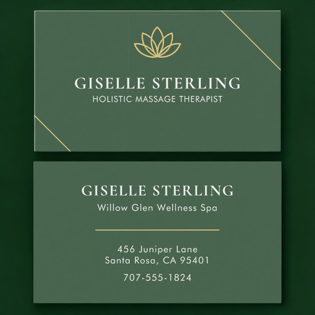 Holistischer Massagetherapeut Grün Gold Visitenkarte (Von Creator hochgeladen)