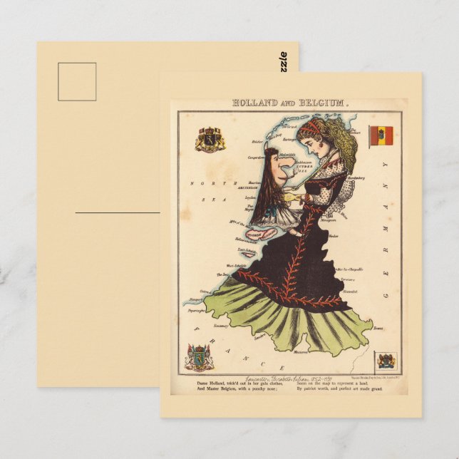 Holland Belgium Pictorial maps Vintag Postcard Postkarte (Vorne/Hinten)