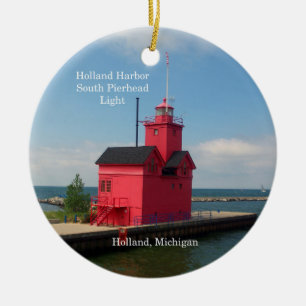 Holland Harbour South Pierhead Light Circle Magnet Keramik Ornament
