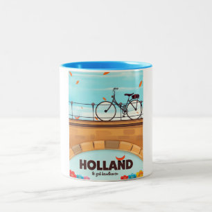 Holland "Ik zal handhaven" Fahrrad-Reiseplakat. Zweifarbige Tasse