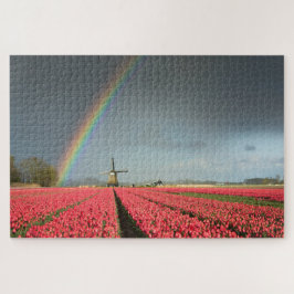 Holland-Landschaft mit Regenbogen, Tulpen, Puzzle