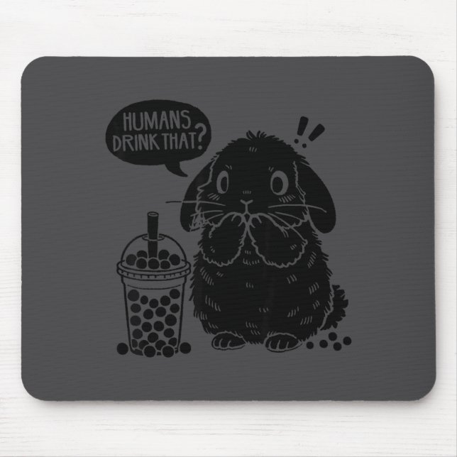 Holland Lop Rabbit And Boba Tea Funny Bunny Bubble Mousepad (Vorne)