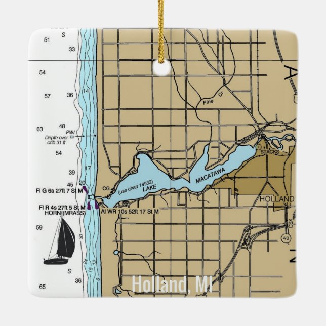 Holland MI Nautical Chart Keramikornament (Rückseite)