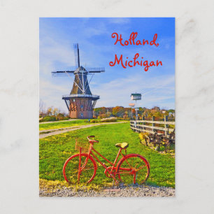 Holland, Michigan/Windmill, Fahrrad, Herbstfarben Postkarte