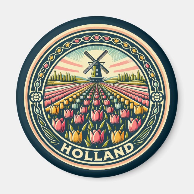 Holland Netherlands Travel Art Abzeichen Magnet (Vorne)