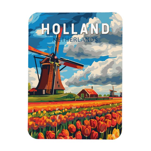 Holland Netherlands Travel Art Vintag Magnet (Vertikal)