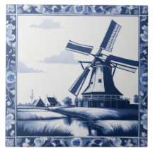 Holland Netherlands Windmill Delft Blue und White