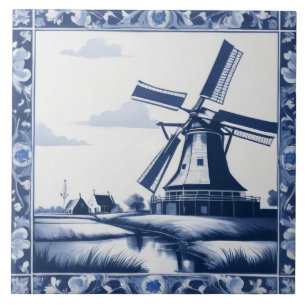 Holland Netherlands Windmill Delft Blue und White Fliese